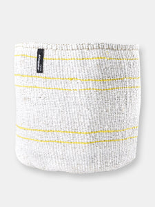 Mifuko - Medium White Basket with Yellow Stripes