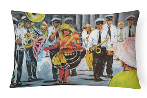 12 in x 16 in  Outdoor Throw Pillow Dancing in the Streets Mardi Gras Canvas Fabric Decorative Pillow