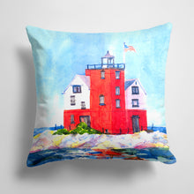 Load image into Gallery viewer, 14 in x 14 in Outdoor Throw PillowLighthouse on the rocks Harbour Fabric Decorative Pillow