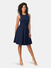 Load image into Gallery viewer, Ava A-Line Dress in Classic Navy Luxe Jacquard