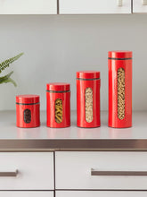 Load image into Gallery viewer, 4 Piece Essence Collection Stainless Steel Canister Set, Red