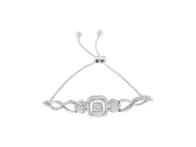 Load image into Gallery viewer, .925 Sterling Silver Diamond Cushion Frame Heart - Sides Twist 4” - 10” Adjustable Bolo Tennis Bolo Bracelet