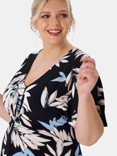 Load image into Gallery viewer, Betty Dress in Pastel Leaves Navy (Curve)