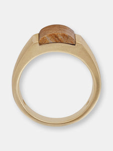 Wood Jasper Stone Signet Ring in 14K Yellow Gold Plated Sterling Silver