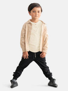 Kids Long Sleeve Henley | Cream OM544