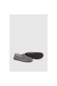 Mens Checked Textile Slippers - Gray