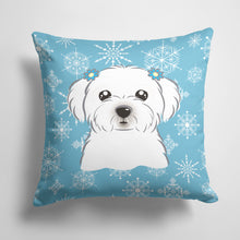 Load image into Gallery viewer, 14 in x 14 in Outdoor Throw PillowSnowflake Maltese Fabric Decorative Pillow