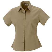 Load image into Gallery viewer, Russell Collection Womens/Ladies Short Sleeve Classic Twill Shirt (Khaki)