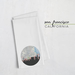 San Francisco, California city skyline with vintage San Francisco map