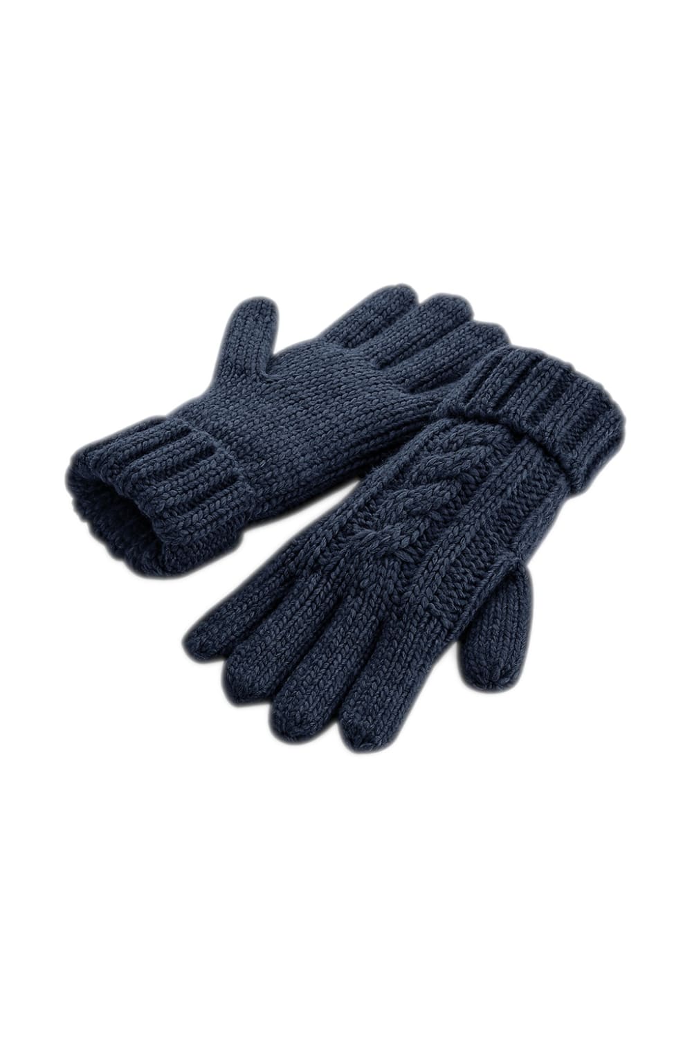 Cable Knit Melange Gloves - Navy