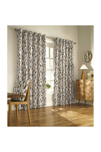 Furn Reno Ringtop Geometric Eyelet Curtains (Charcoal/Gold) (90in x 72in)