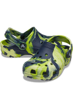 Load image into Gallery viewer, Crocs Childrens/Kids Classic Marble Clogs (Navy/Lime Green)