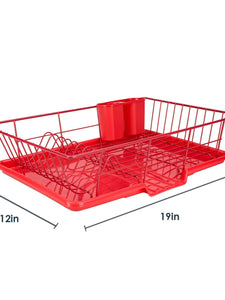 3 Piece Rust-Resistant Vinyl Dish Drainer with Self-Draining Drip Tray, Red