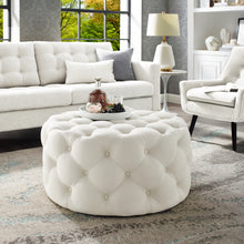 Load image into Gallery viewer, Alzbeta Linen Allover Tufted Round Cocktail Ottoman