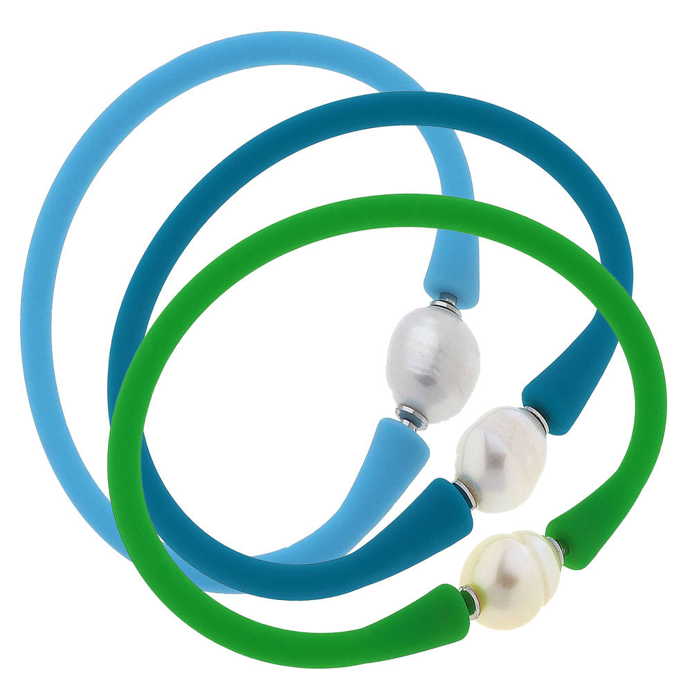 Bali Freshwater Pearl Silicone Bracelet - Stack of 3