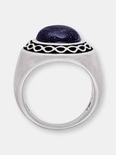 Load image into Gallery viewer, Blue Sand Stone Flat Back Cabochon Signet Ring in Black Rhodium Plated Sterling Silver