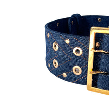 Load image into Gallery viewer, Eco-Conscious Belt In Studded Blue Denim And Gold