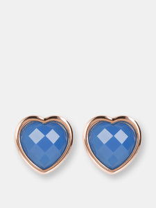Heart Stud Earrings with Natural Stone - Golden Rose/Blue