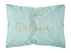 12 in x 16 in  Outdoor Throw Pillow Seahorse Welcome Canvas Fabric Decorative Pillow