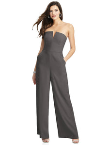 Strapless Notch Crepe Jumpsuit with Pockets - 3066