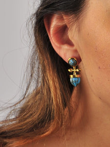 Golden Rays Turquoise Drop Earrings In 14K Yellow Gold Plated Sterling Silver