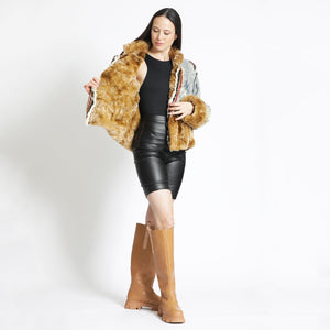 Faux Fur And Brocade Embellished Denim Jacket