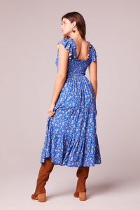 Sonia Blue Floral Smocked Maxi Dress