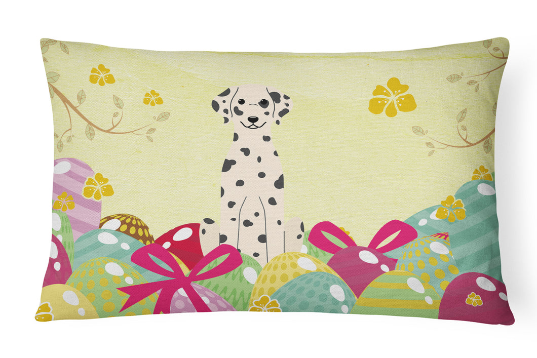 12 in x 16 in  Outdoor Throw Pillow Easter Eggs Dalmatian Canvas Fabric Decorative Pillow