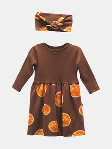 Brown Tangerine Print Dress