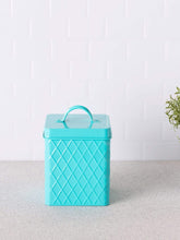 Load image into Gallery viewer, Trellis Collection Small Tin Canister, Turquoise
