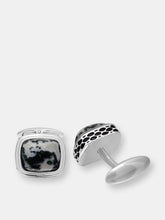 Load image into Gallery viewer, Tree Agate Stone Cufflinks in Black Rhodium Plated Sterling Silver