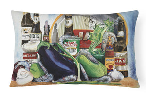 12 in x 16 in  Outdoor Throw Pillow Eggplant and New Orleans Beers  Canvas Fabric Decorative Pillow