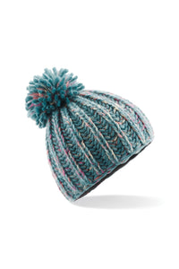 Beechfield Womens/Ladies Aurora Pom Pom Beanie Hat (Borealis Blue)