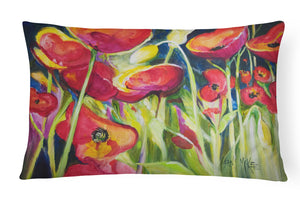 12 in x 16 in  Outdoor Throw Pillow Red Poppies Canvas Fabric Decorative Pillow