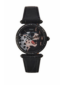 Lyric ES4710 Three-Hand Black Leather Watch