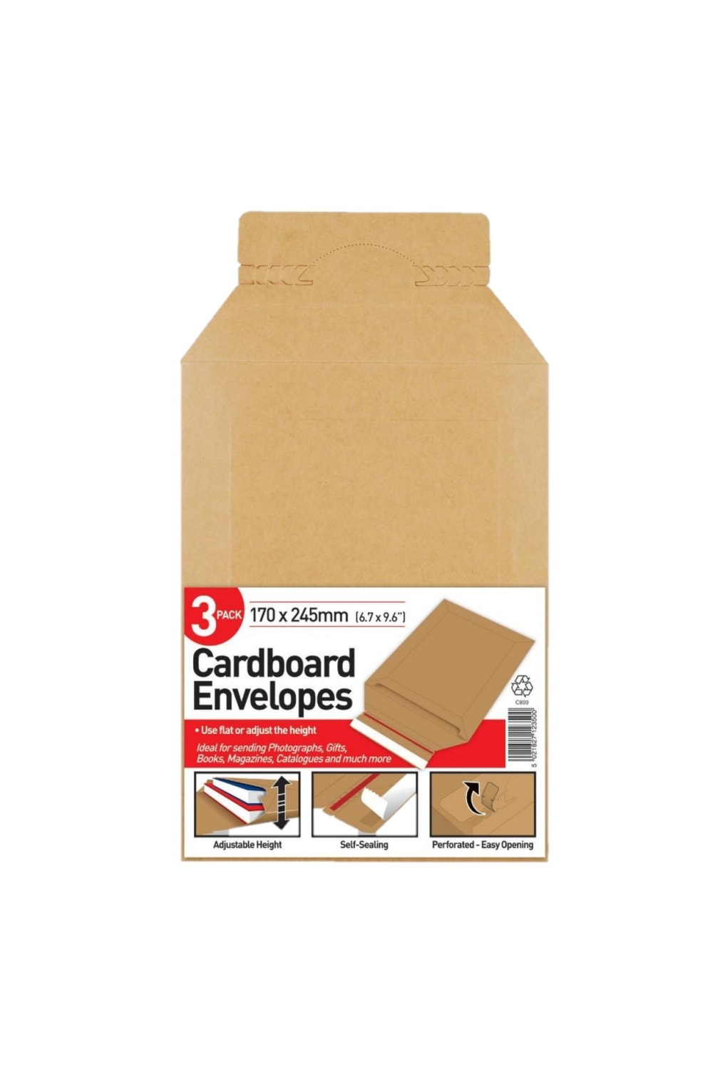 County Stationery Cardboard Board Back Envelope (Pack of 3) (Brown) (One Size)