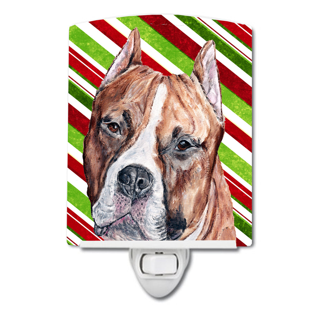 Staffordshire Bull Terrier Staffie Candy Cane Christmas Ceramic Night Light
