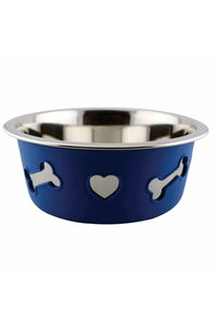 Weatherbeeta Non-slip Stainless Steel Bone Dog Bowl (Blue) (8.3in)