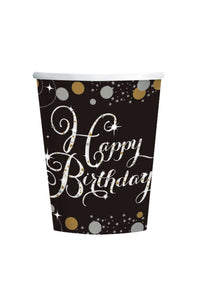 Amscan Sparkling Celebration Birthday 9oz Paper Cups (Pack Of 8) (Black/Gold) (One Size)