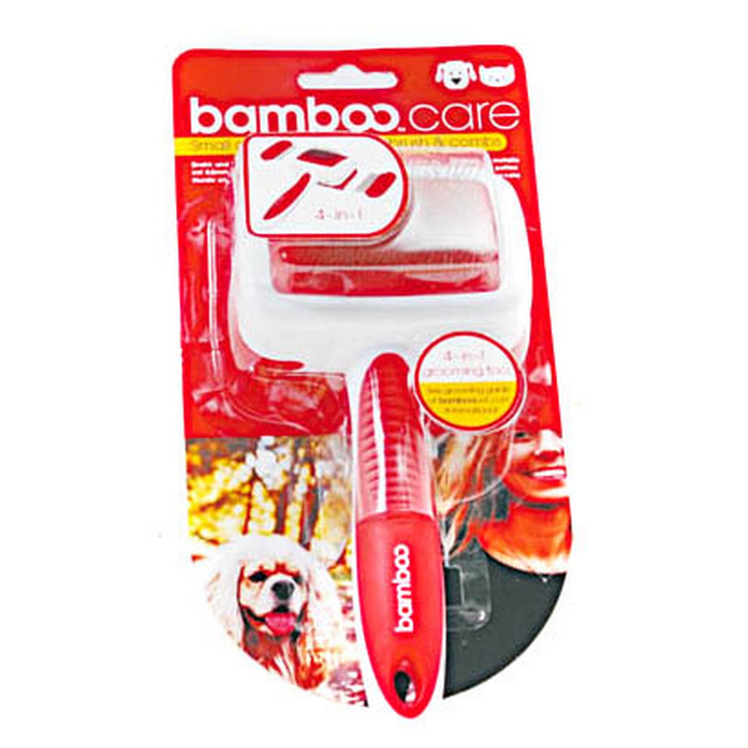 Munchkin Bamboo Small 2-In-1 Double Sided Dog & Cat Grooming Brush (Red/White) (One Size)