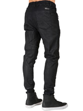 Load image into Gallery viewer, Men&#39;s Premium Knit Denim Jogger Jeans Drop Crotch Black Coated Whisker