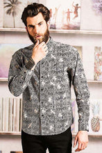 Load image into Gallery viewer, Brave Soul Mens Idris Long Sleeve All Over Patterned Shirt (Black/Optic White)