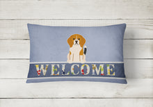 Load image into Gallery viewer, 12 in x 16 in  Outdoor Throw Pillow Beagle Tricolor Welcome Canvas Fabric Decorative Pillow
