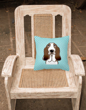 Load image into Gallery viewer, 14 in x 14 in Outdoor Throw PillowCheckerboard Blue Basset Hound Fabric Decorative Pillow