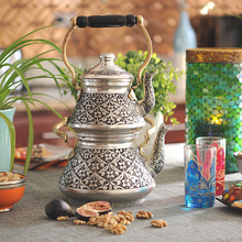 Load image into Gallery viewer, Handmade Turkish Double Boiler Conic Tin Plated Copper Teapot