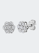 Load image into Gallery viewer, .925 Sterling Silver 2.0 Cttw Prong Set Round-Cut Treated Diamond Floral Cluster Stud Earring