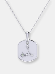 Pisces Two Fish Aquamarine & Diamond Constellation Tag Pendant Necklace In Sterling Silver
