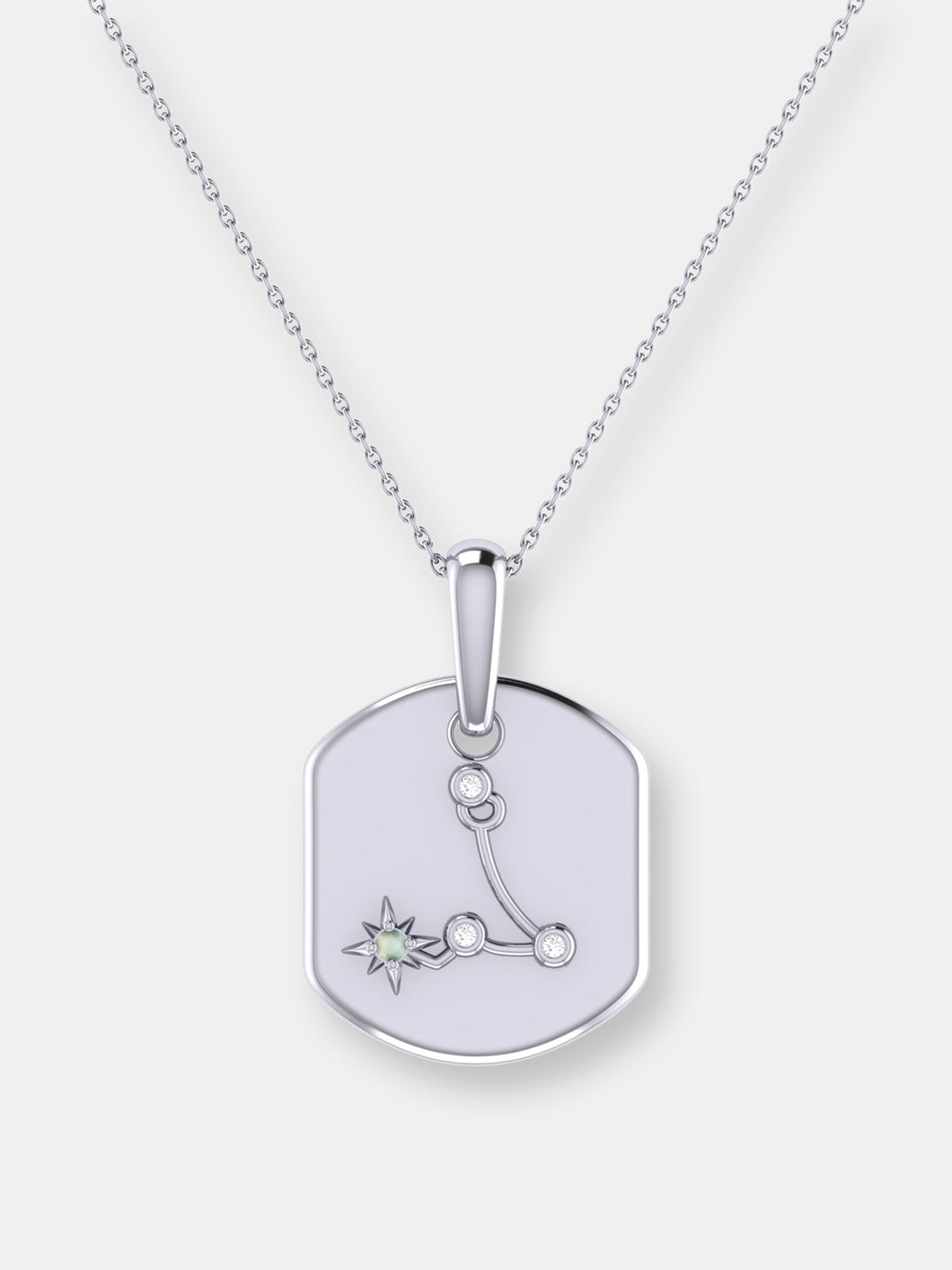 Pisces Two Fish Aquamarine & Diamond Constellation Tag Pendant Necklace In Sterling Silver