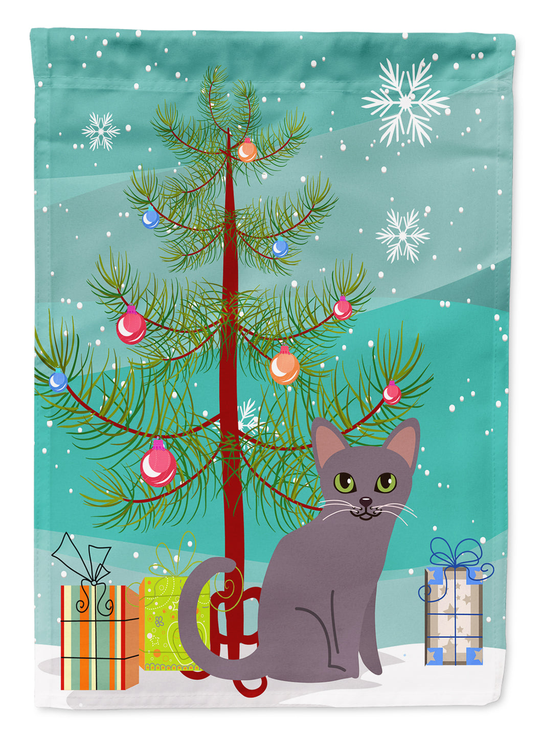 11 x 15 1/2 in. Polyester Korat Cat Merry Christmas Tree Garden Flag 2-Sided 2-Ply