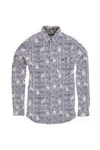 Brave Soul Mens Idris Long Sleeve All Over Patterned Shirt (Ink/Optic White)